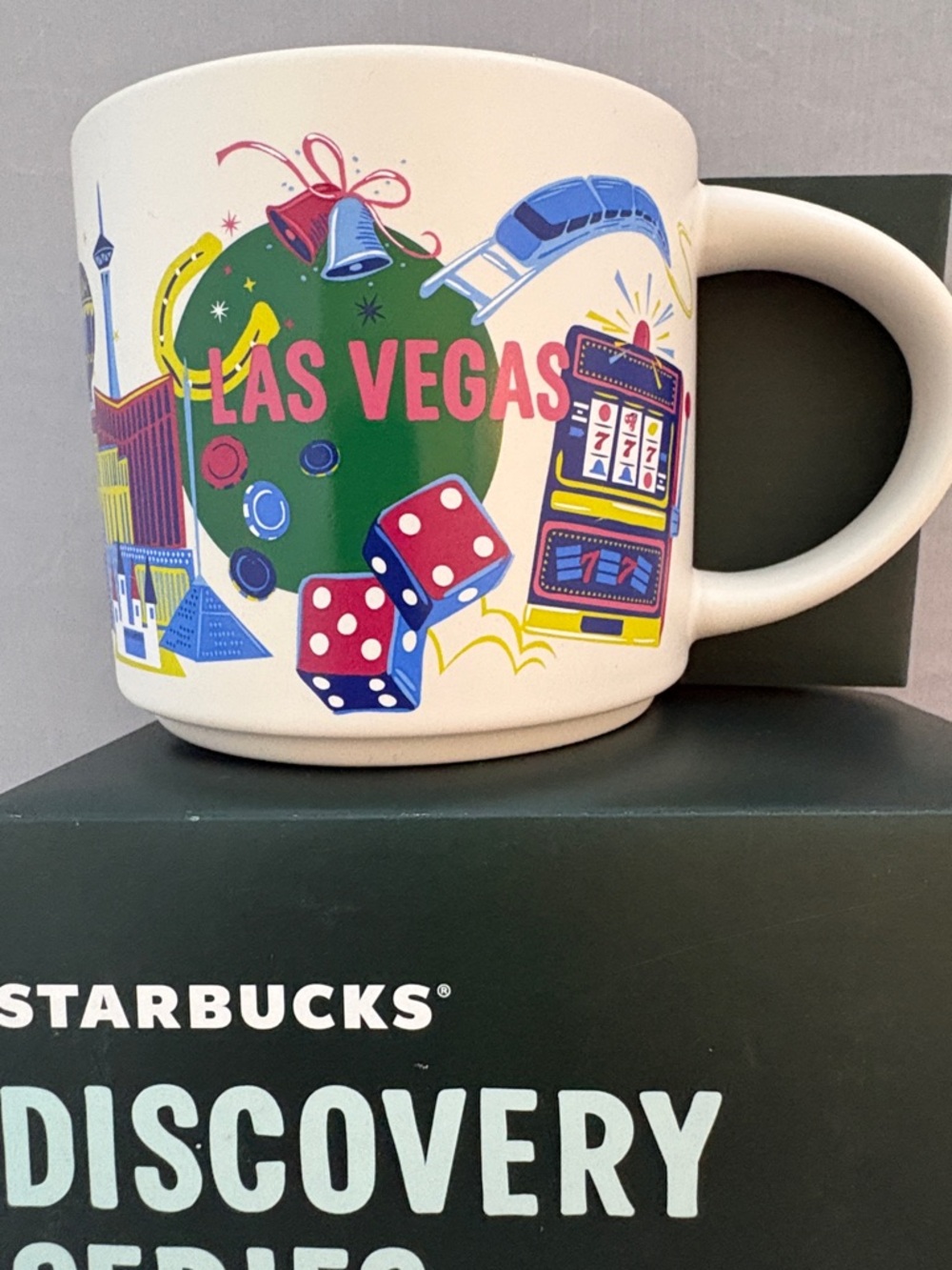 New Starbucks White Las Vegas Icon Mug with Multicolor Graphics Ceramic 14 fl oz